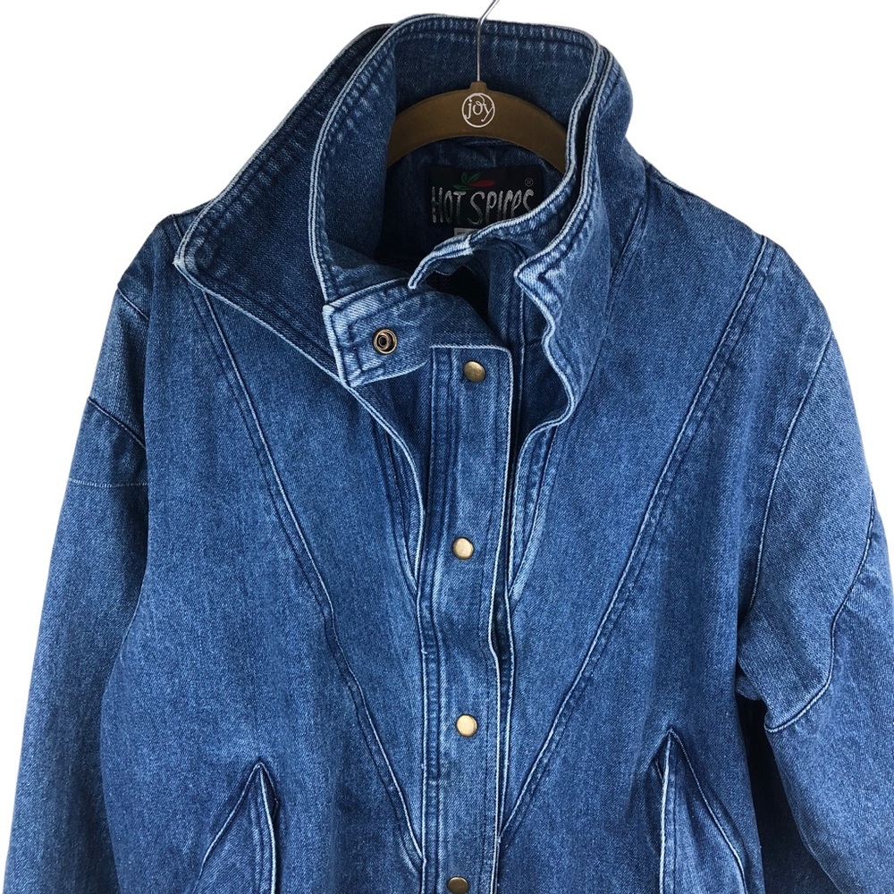 Women's Blue Denim Bomber Jacket - Vintage Style - Picture 2 of 9